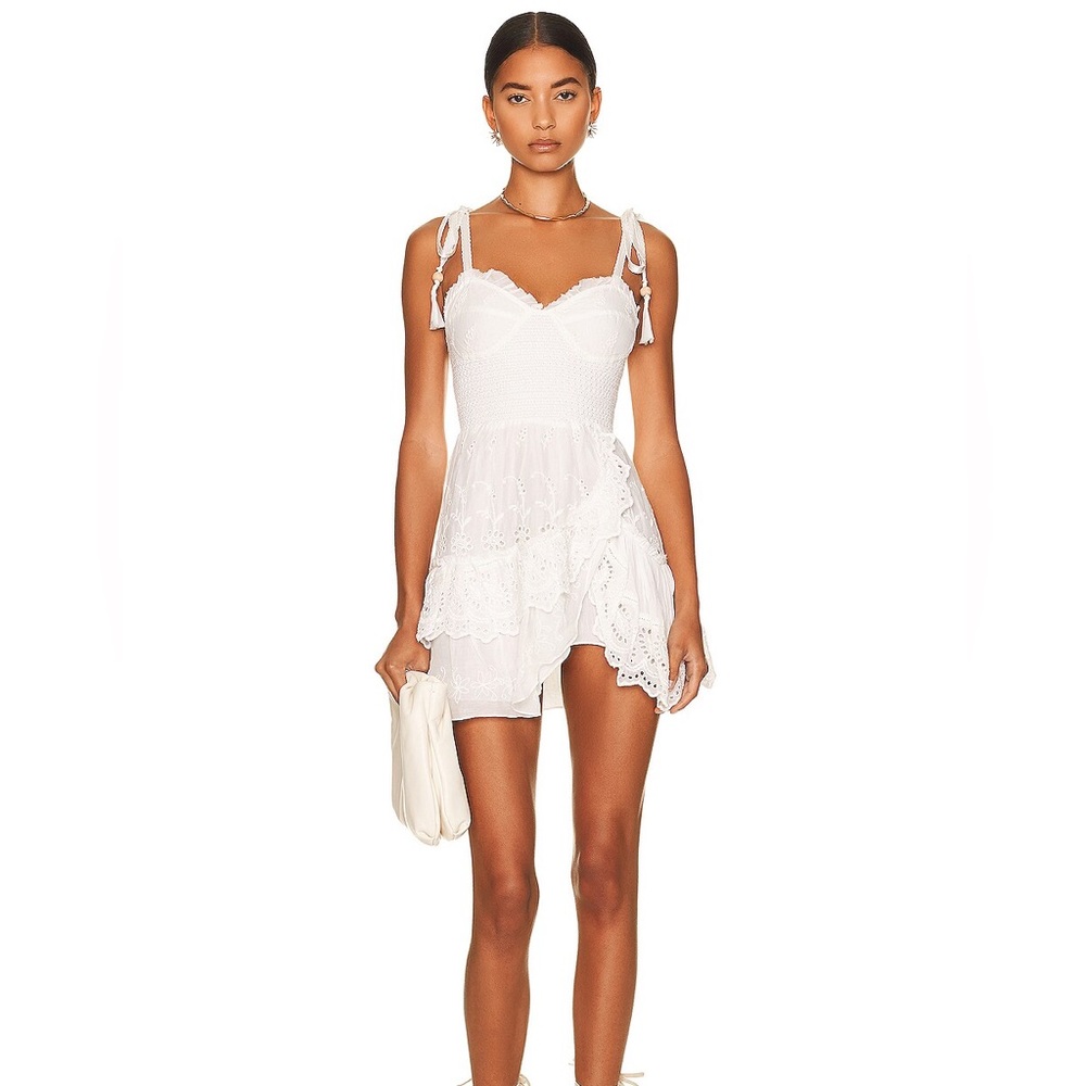 Loveshackfancy Olani White Lace Mini Dress